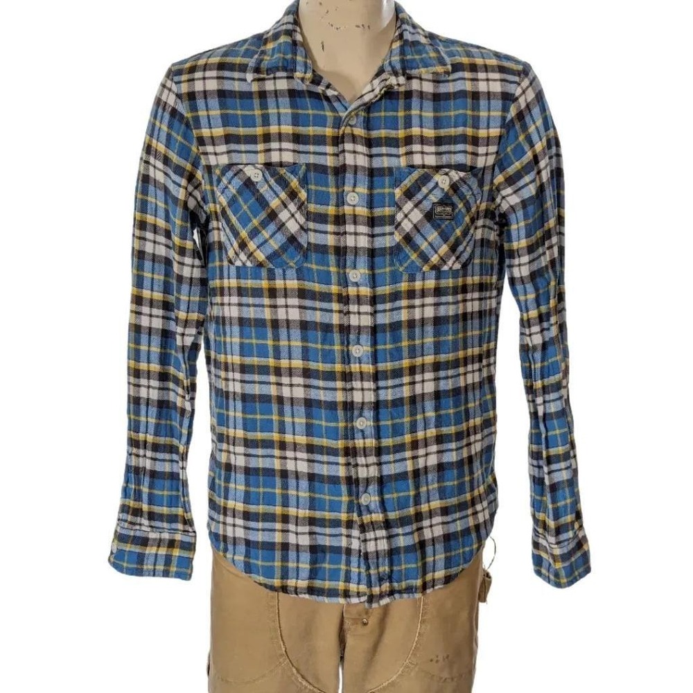 Polo Ralph Lauren Denim & Supply Blue Yellow Plaid Flannel Shirt Sz M EUC